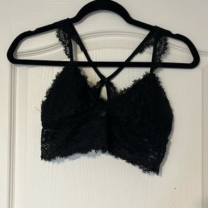 aerie, black floral lace bralette